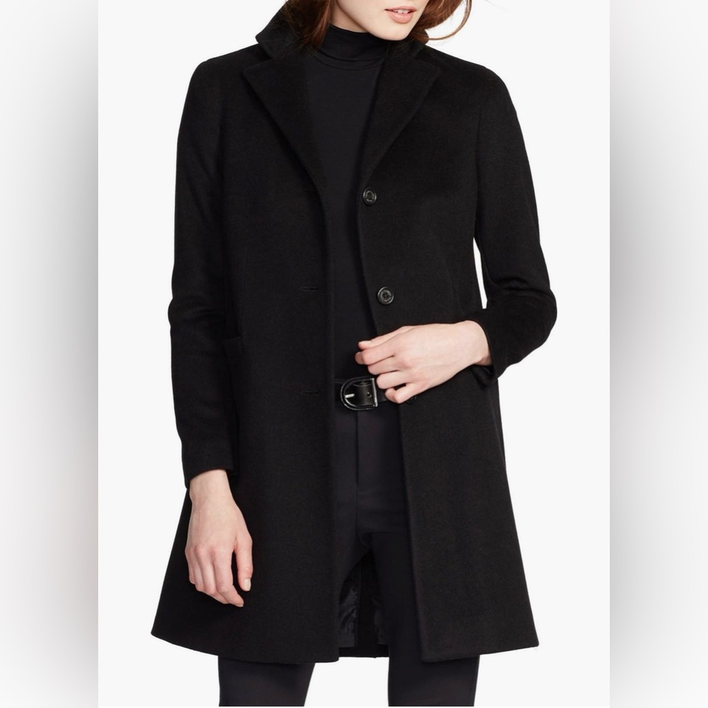 Ralph Lauren Black Single-Breasted Wool Pea Coat - Picture 2 of 6